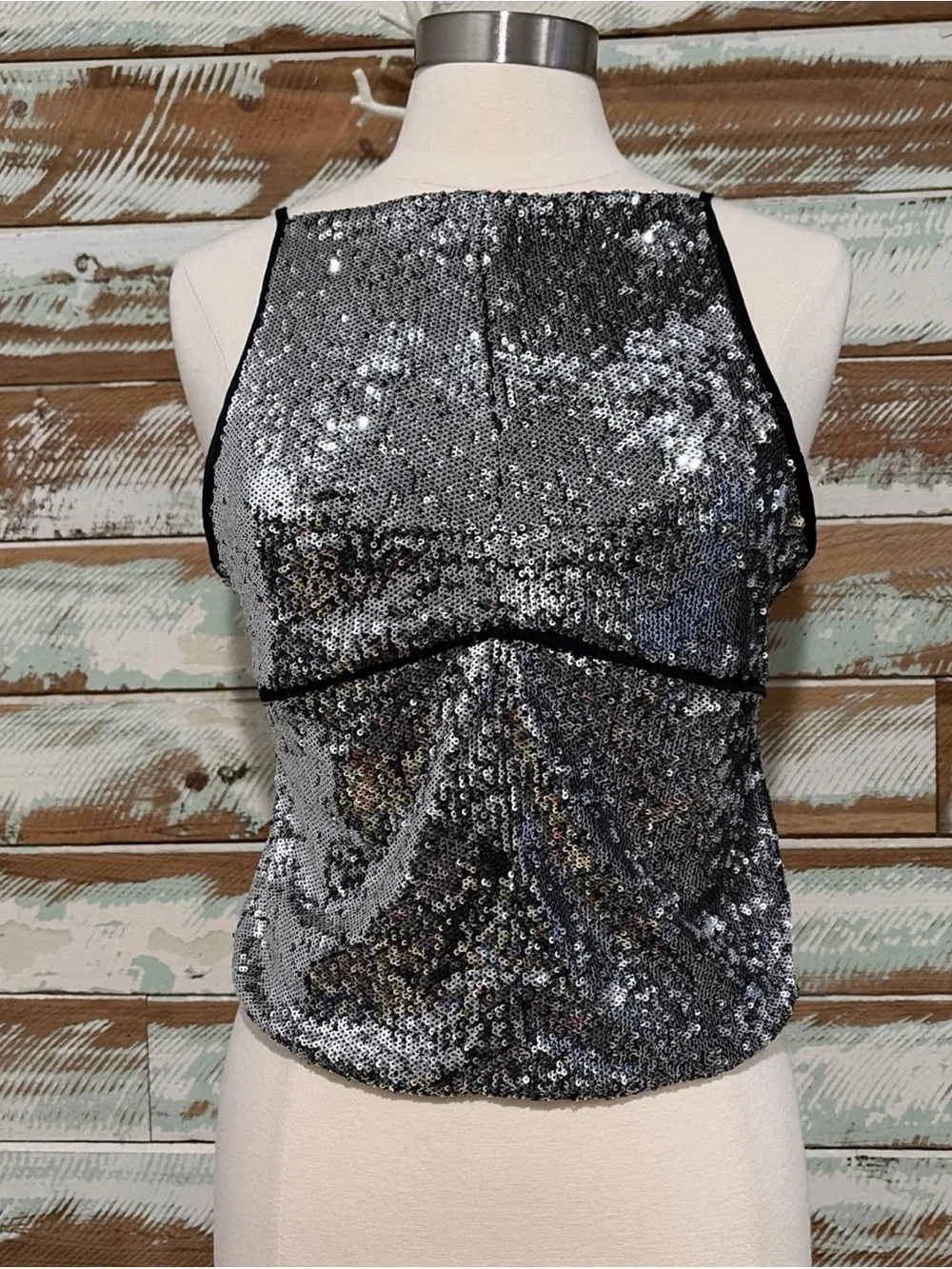 NWT FREE PEOPLE James Sequin Tank In Silver Size S Festival Boho Coastal Y2K
